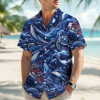 Ocean Whale Sea Turtle Hawaiian Shirt - Marine Aloha Top