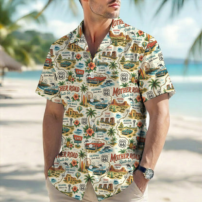 Route 66 Mother Road Map Classic Car Unisex Hawaiian Shirt