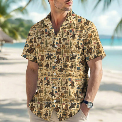 Vintage Western Spirit Cowboy Hawaiian Shirt - Aloha Top