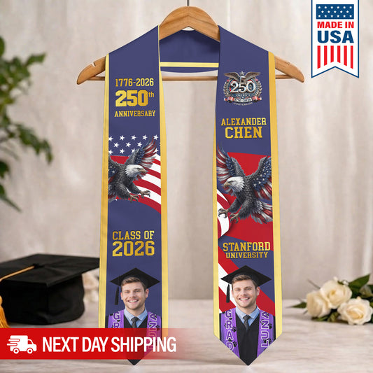 Custom Photo Class Of 2026 With America 250 Years Graduation Stole