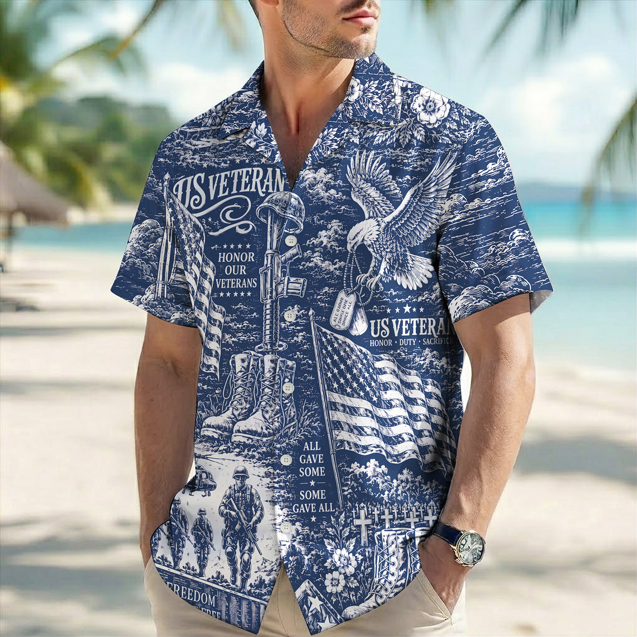 Vintage US Veteran Hawaiian Shirt - Honor Our Veterans Shirt