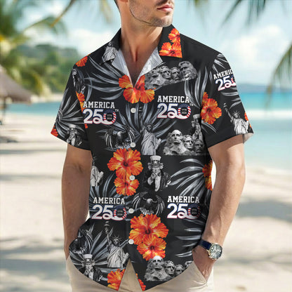 Mount Rushmore Statue of Liberty Floral - USA 250th Anniversary Hawaiian Shirt