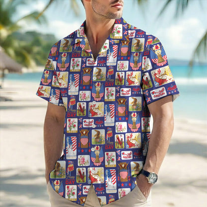 Vintage 4th of July Postcard Hawaiian Shirt - Men's Aloha Top