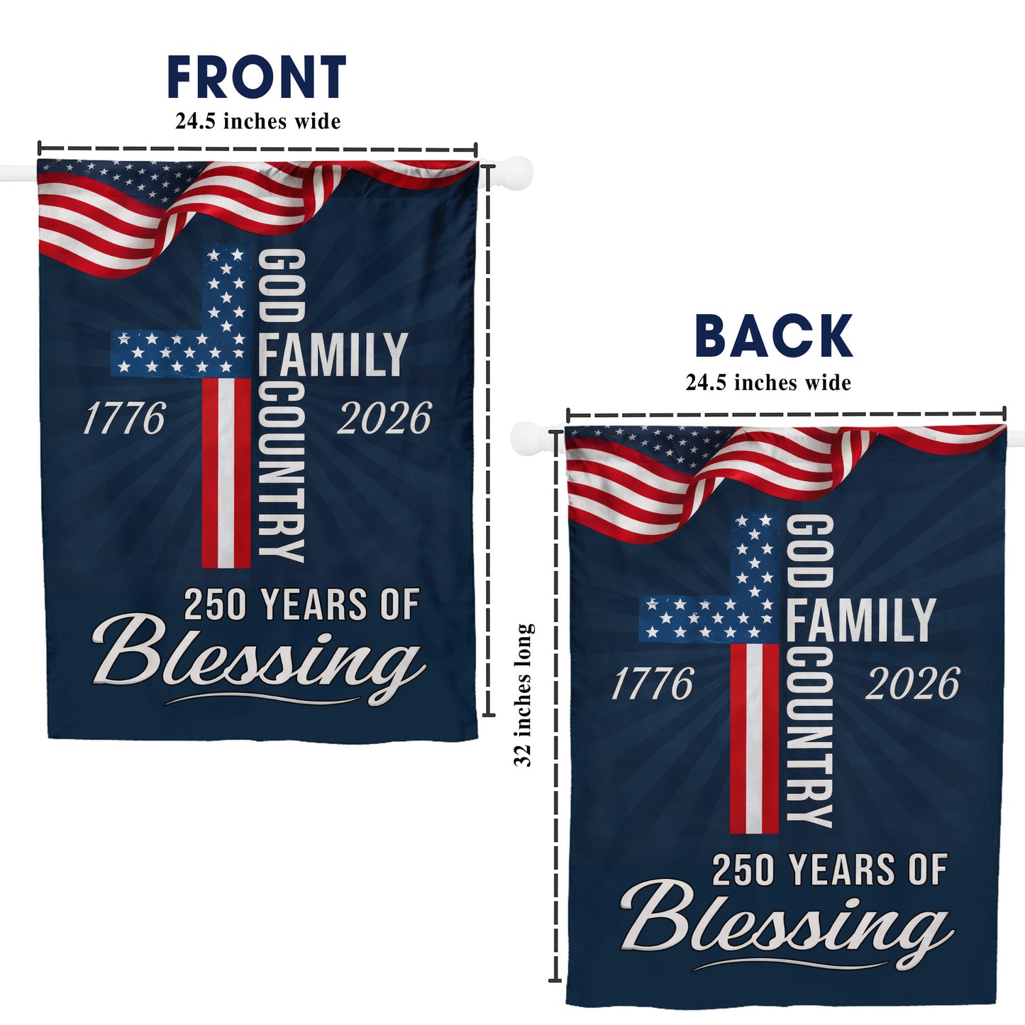God Family Country Garden Flag – Christian Patriotic Cross Flag 250th Anniversary 1776-2026 Outdoor Decor