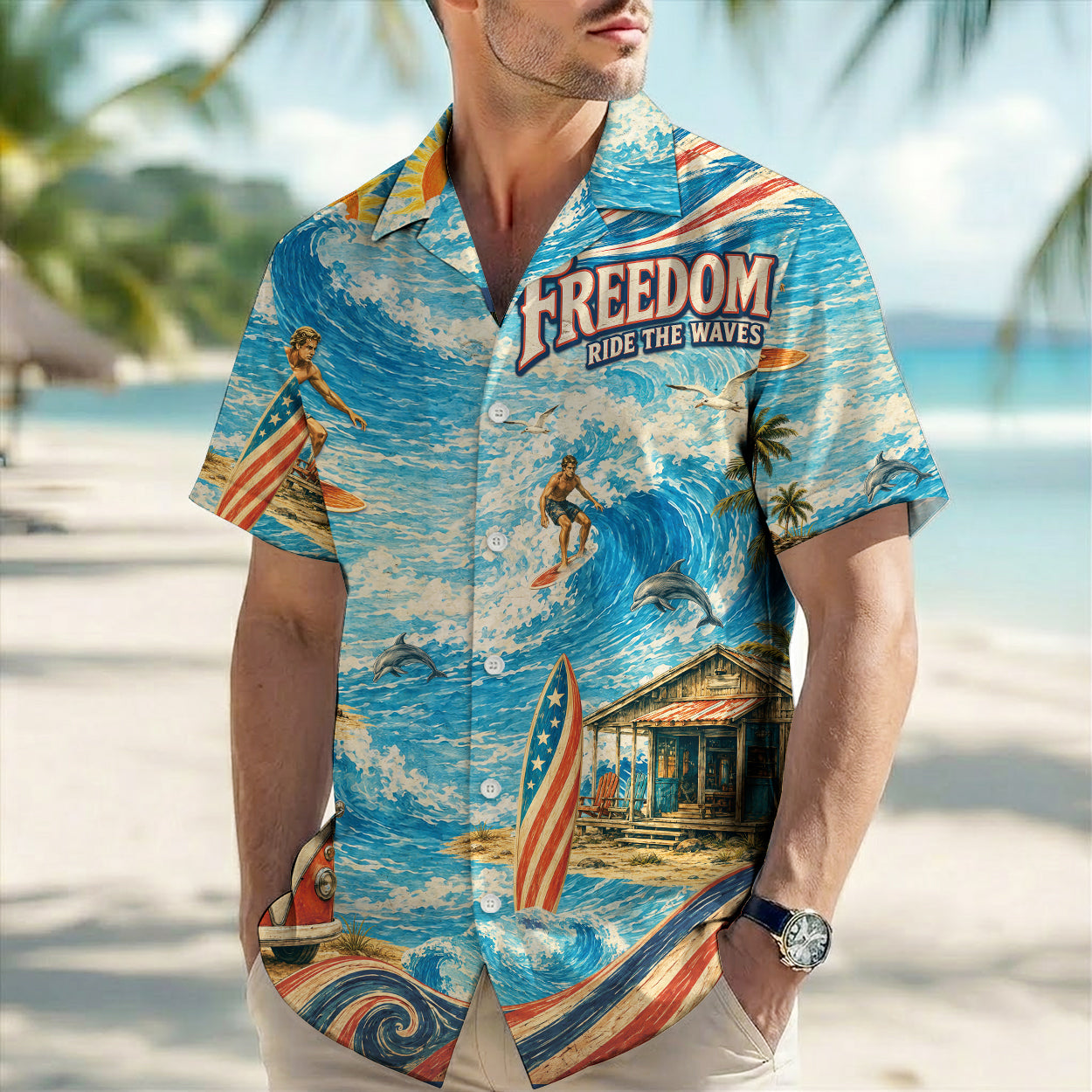 Freedom Ride The Waves Surfing Hawaiian Shirt - Beach Aloha Top
