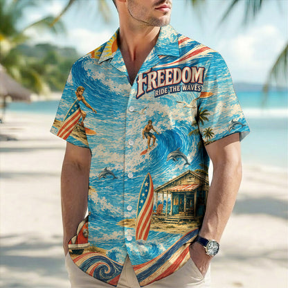 Freedom Ride The Waves Surfing Hawaiian Shirt - Beach Aloha Top