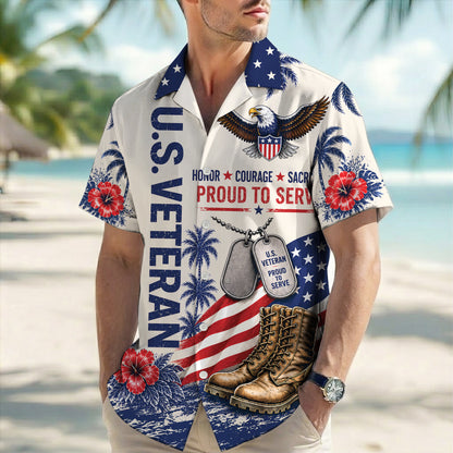 Patriotic US Veteran Hawaiian Shirt - Military Pride Gift For Men