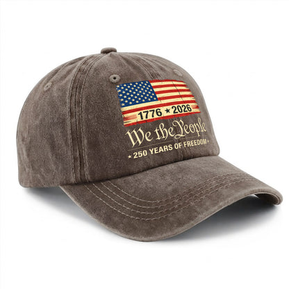 Patriotic USA We The People Printed Vintage Washed Baseball Cap | 250th Anniversary Hat