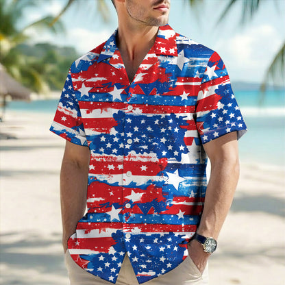 Patriotic American Flag Hawaiian Shirt - Distressed USA Aloha Shirt