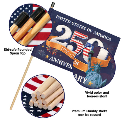 250 Years USA Handheld Flag - 1776-2026 Anniversary Statue of Liberty Flag