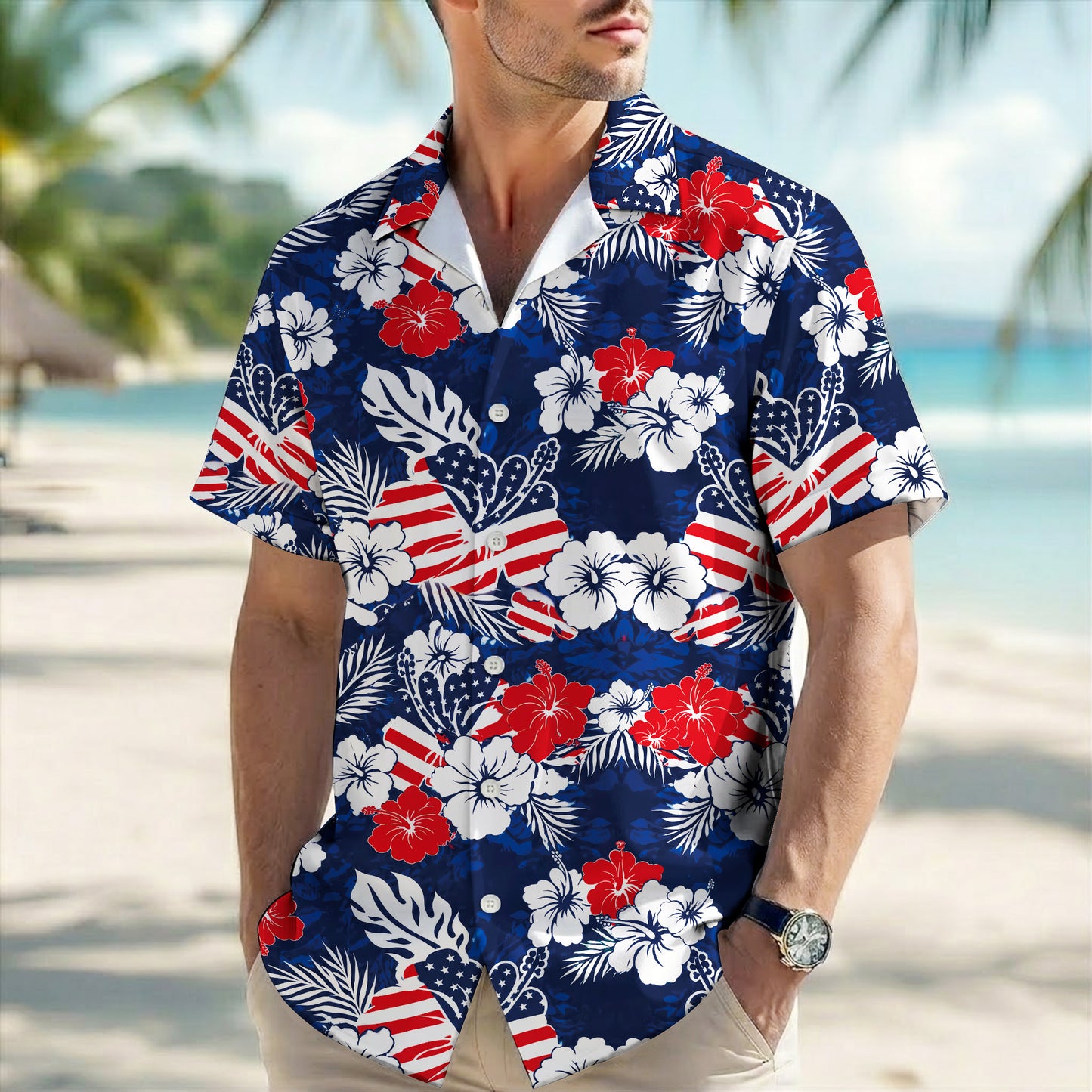 Patriotic Hawaiian Floral 250th Anniversary American Flag Hawaiian Shirt
