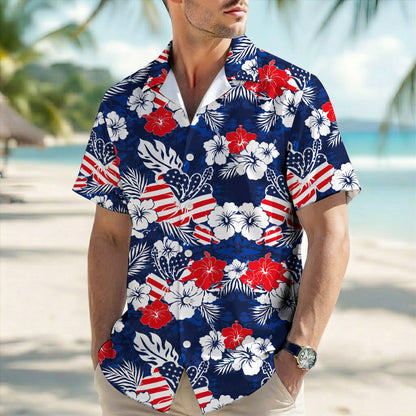 Patriotic Hawaiian Floral 250th Anniversary American Flag Hawaiian Shirt