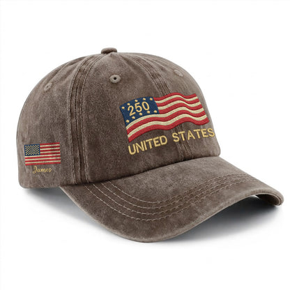 Personalized US 250 Years Anniversary Eagle Embroidered Vintage Washed Baseball Cap | 250th Anniversary Hat