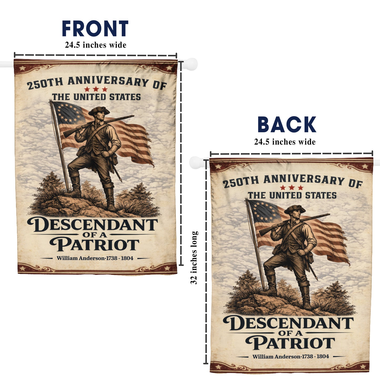 USA 250th Anniversary Flag – Personalized with 'Descendant of a Patriot' 1776-2026