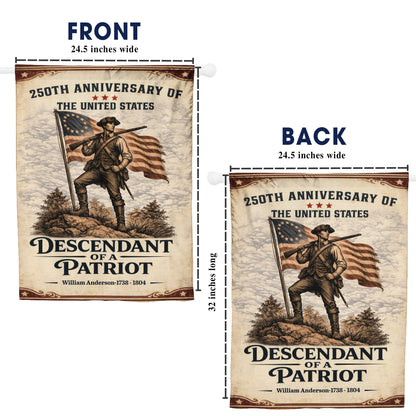 USA 250th Anniversary Flag – Personalized with 'Descendant of a Patriot' 1776-2026