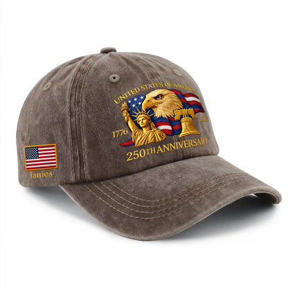 Personalized 250 Years Anniversary Printed Vintage Washed Baseball Cap | 250th Anniversary Hat