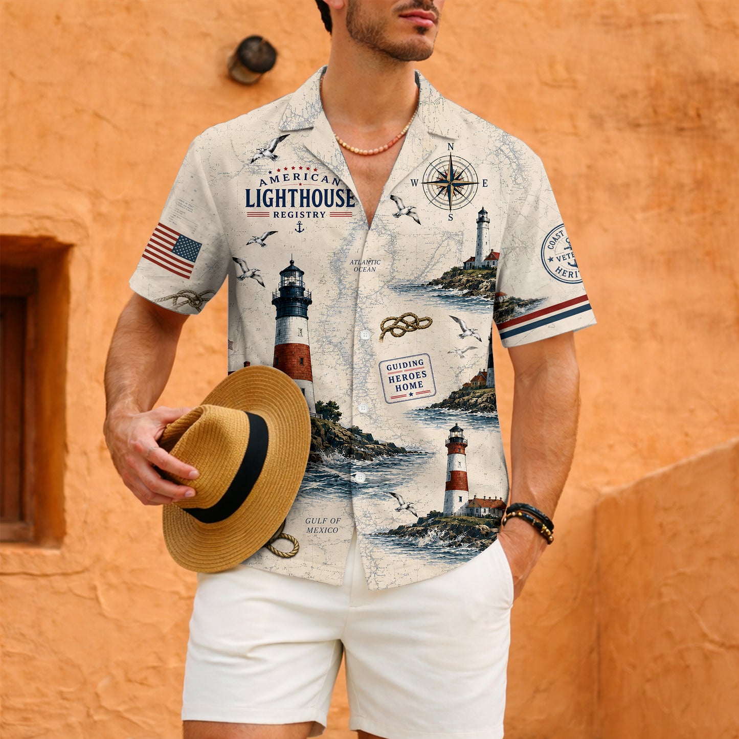 American Lighthouse Registry Hawaiian Shirt - Nautical Aloha Top