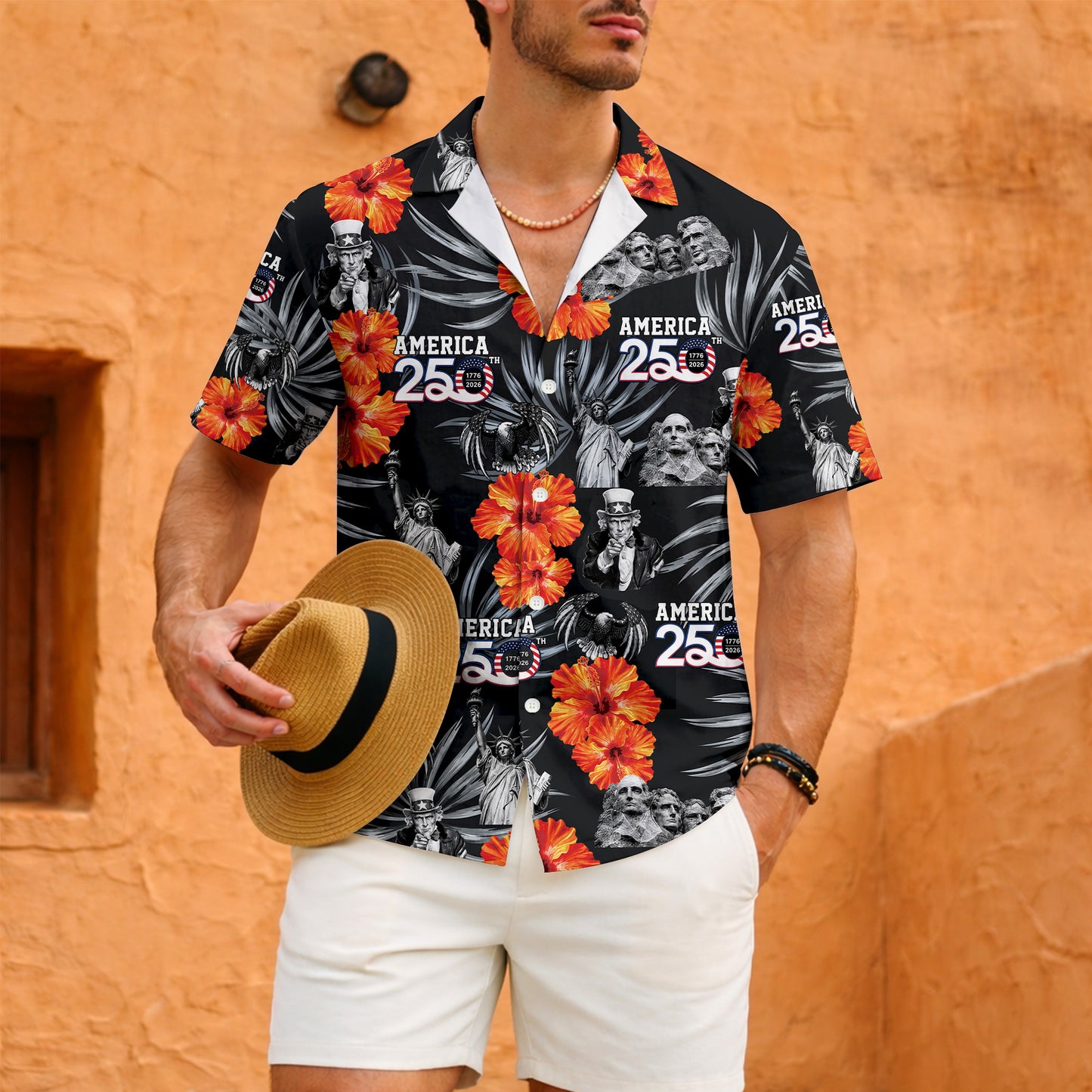 Mount Rushmore Statue of Liberty Floral - USA 250th Anniversary Hawaiian Shirt