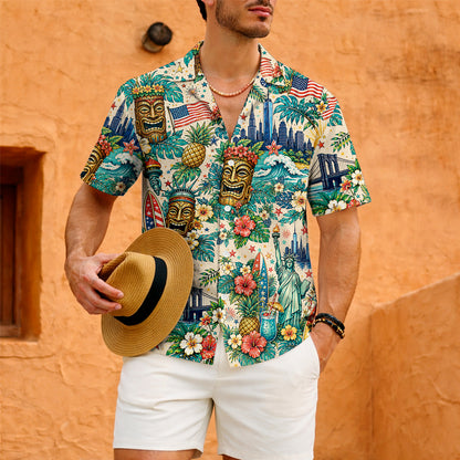 Statue Of Liberty Tiki Mask NYC Patriotic Unisex Hawaiian Shirt
