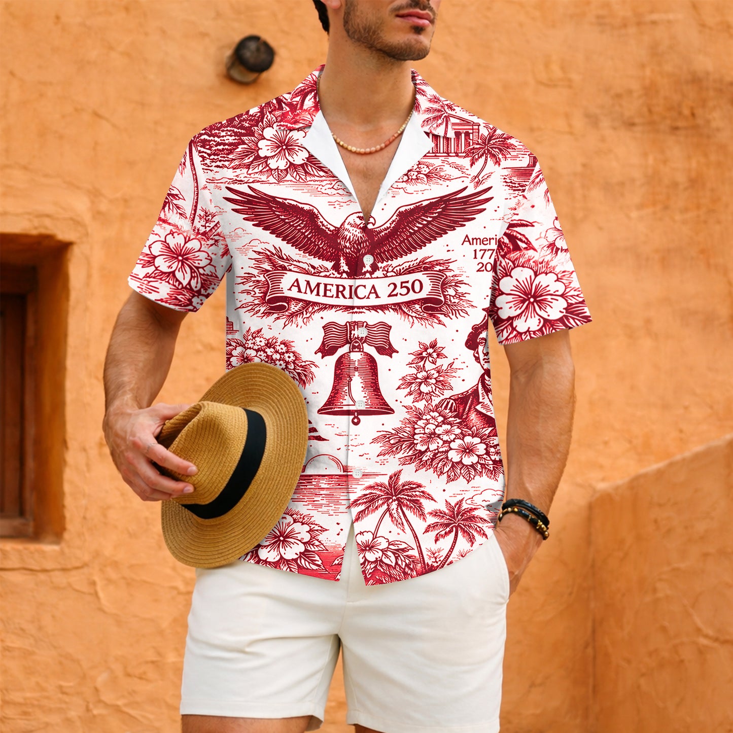 America 250th Anniversary Toile De Jouy Style USA Patriotic Hawaiian Shirt