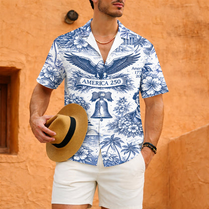 America 250th Anniversary Toile De Jouy Style Patriotic Hawaiian Shirt