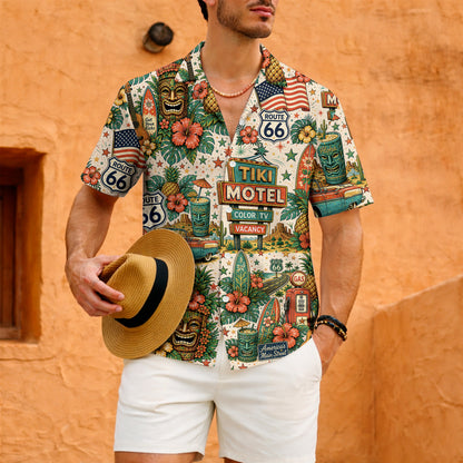 Route 66 Tiki Motel Tropical Vintage Unisex Hawaiian Shirt
