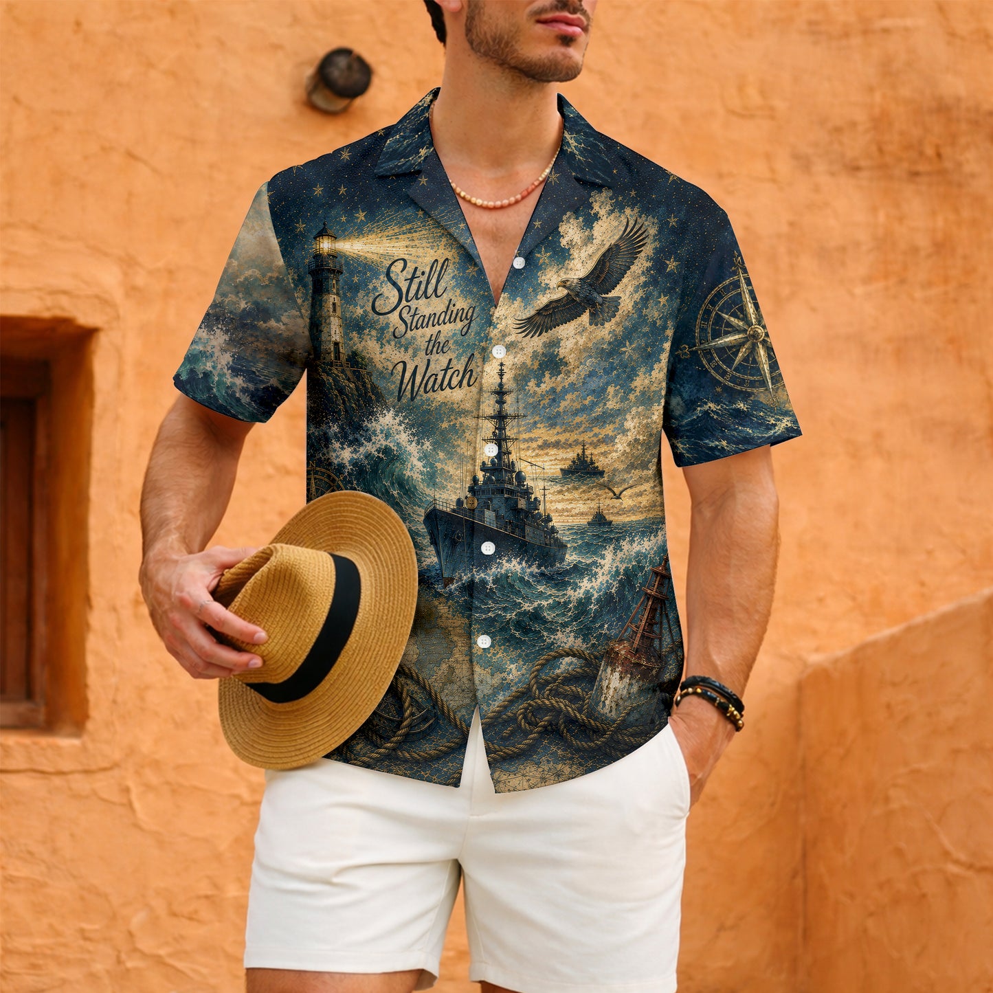 Still Standing The Watch Navy Hawaiian Shirt - Lighthouse Aloha Top