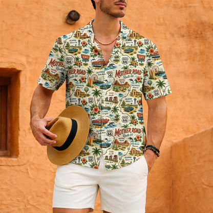 Route 66 Mother Road Map Classic Car Unisex Hawaiian Shirt