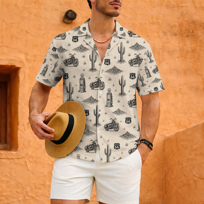 Route 66 Motorcycle Biker Vintage Sketch Unisex Hawaiian Shirt
