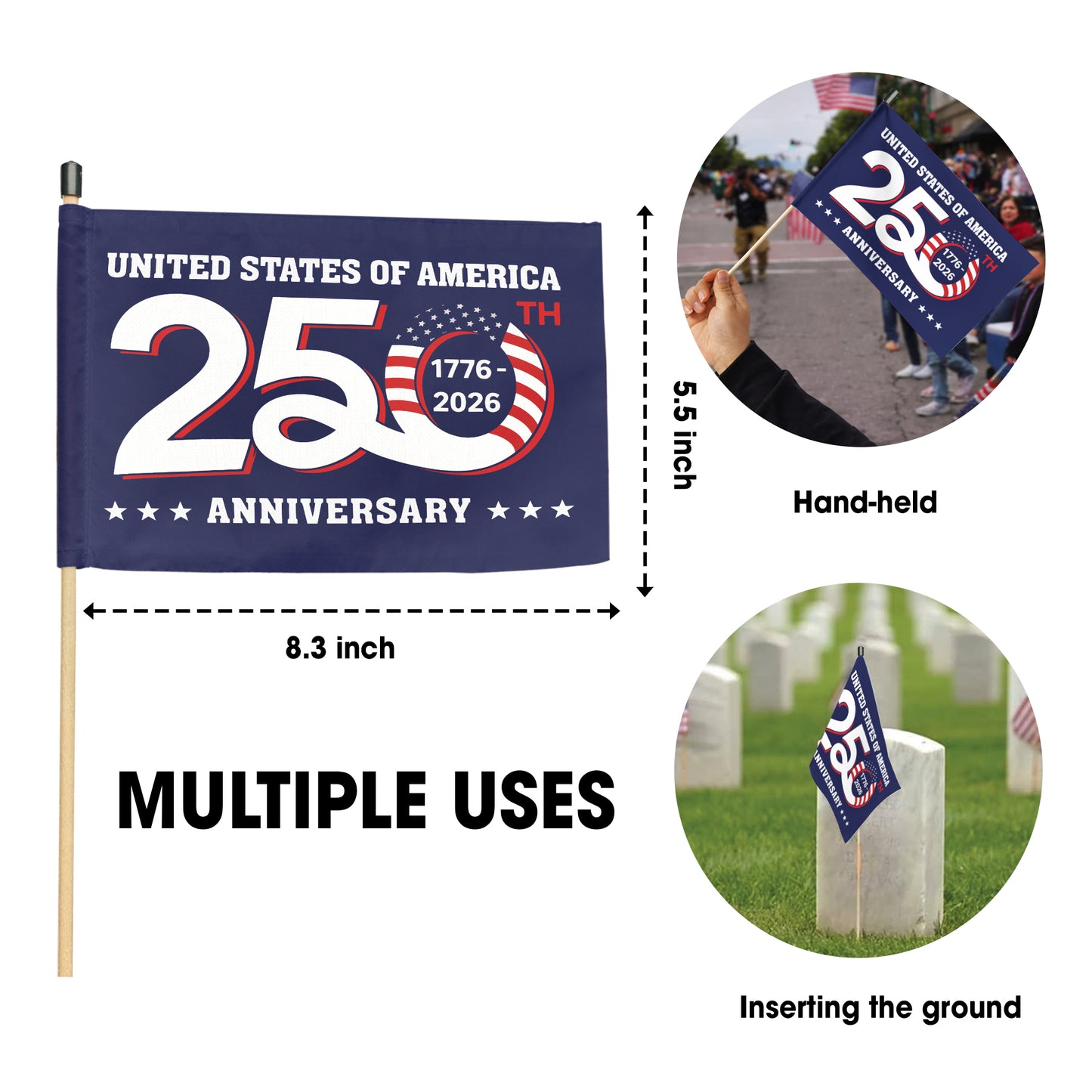 USA Flag Design for 250th Anniversary – Handheld Stars and Stripes for 1776-2026