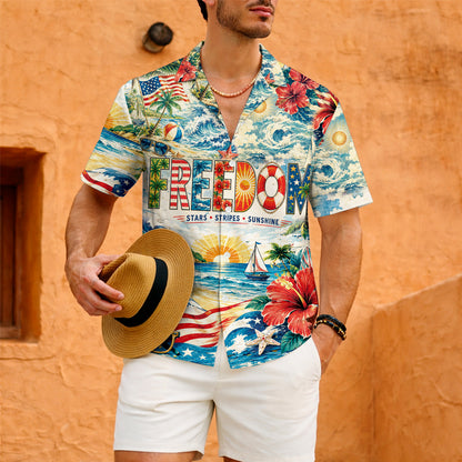 Freedom Stars Stripes Sunshine Hawaiian Shirt - Patriotic Aloha Top
