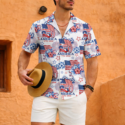 USA 250th Anniversary Hawaiian Shirt – Patriotic Flag Fireworks 1776-2026 America 250