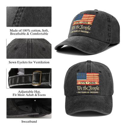 Patriotic USA We The People Printed Vintage Washed Baseball Cap | 250th Anniversary Hat