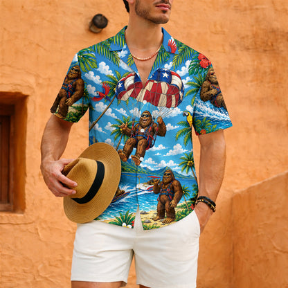 Funny Sasquatch Parasailing Beach Unisex Hawaiian Shirt