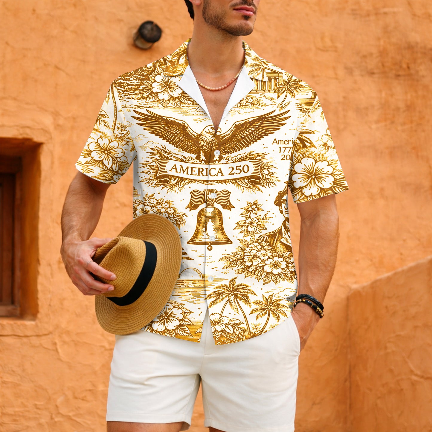America 250th Anniversary Toile De Jouy Style USA Patriotic Hawaiian Shirt
