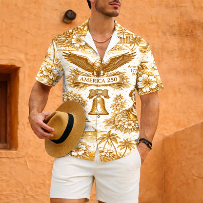 America 250th Anniversary Toile De Jouy Style USA Patriotic Hawaiian Shirt