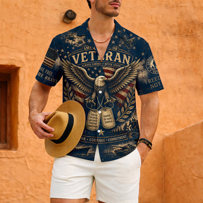 American Veteran Always Earned Hawaiian Shirt - Patriotic Shirt