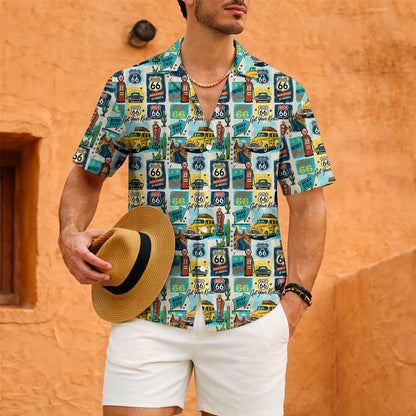 Route 66 Get Your Kicks Classic Car Vintage Unisex Hawaiian Shirt