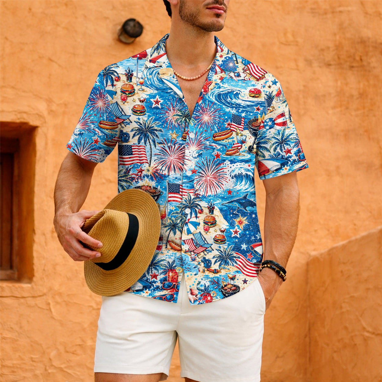 4th of July BBQ Fireworks Hawaiian Shirt - Men's Aloha Top