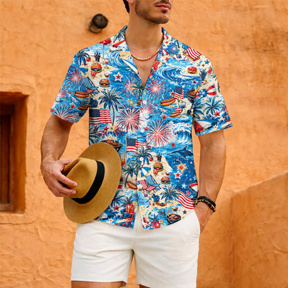 4th of July BBQ Fireworks Hawaiian Shirt - Men's Aloha Top