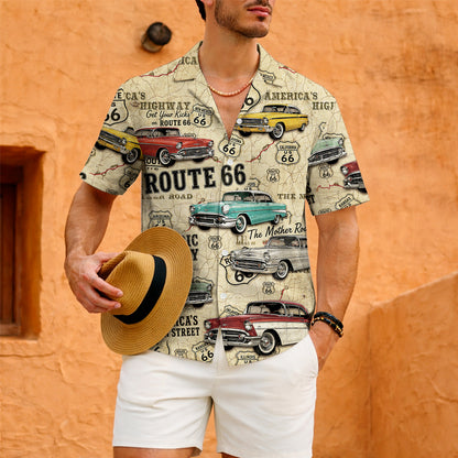 Route 66 Highway Map Vintage Muscle Car Unisex Hawaiian Shirt