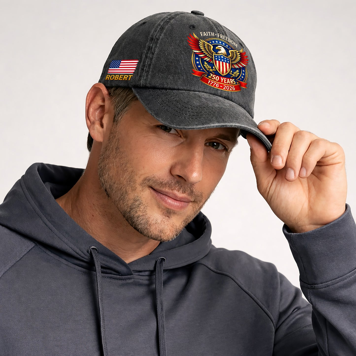 Personalized Eagle Faith Freedom USA Printed Vintage Washed Baseball Cap | 250th Anniversary Hat