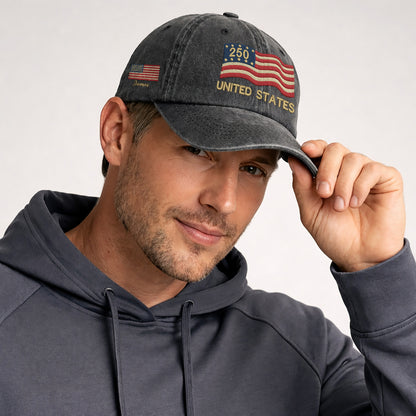 Personalized US 250 Years Anniversary Eagle Embroidered Vintage Washed Baseball Cap | 250th Anniversary Hat