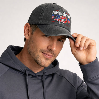 America 250 1776-2026 Printed Vintage Washed Baseball Cap | 250th Anniversary Hat