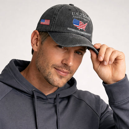 U.S. 250 Years USA Map Printed Vintage Washed Baseball Cap | 250th Anniversary Hat