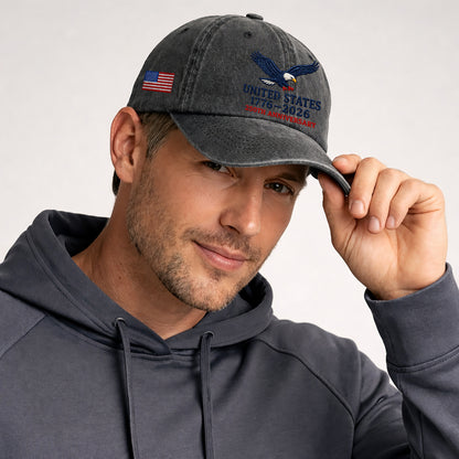 USA Eagle 1776-2026 Printed Vintage Washed Baseball Cap | 250th Anniversary Hat