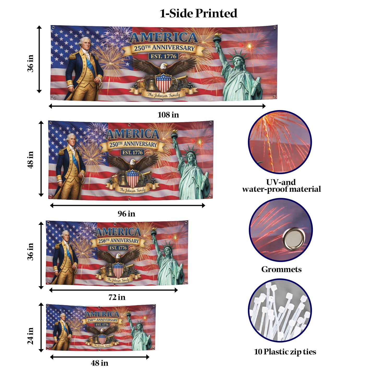 Custom USA 250th Anniversary Banner – George Washington & Liberty Patriotic Family Name Flag