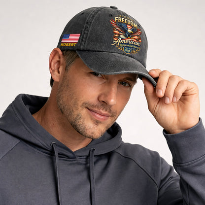 Personalized American Bald Eagle Freedom USA Printed Vintage Washed Baseball Cap | 250th Anniversary Hat
