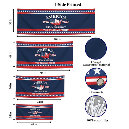 Custom USA 250th Birthday Banner – Personalized American Flag Family Name 1776–2026