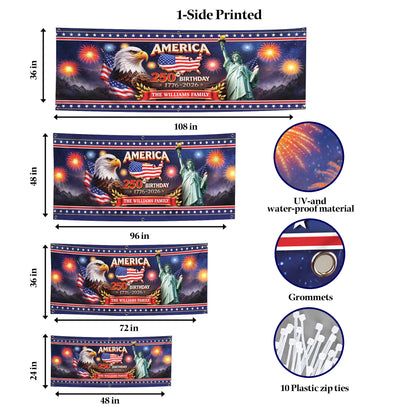 Personalized America 250th Birthday Banner - Eagle, Statue of Liberty, Fireworks Patriotic 1776-2026